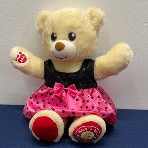 Build-A-Bear Cream Teddy 16 inch with Pink and Black Dress logo paw soft toy